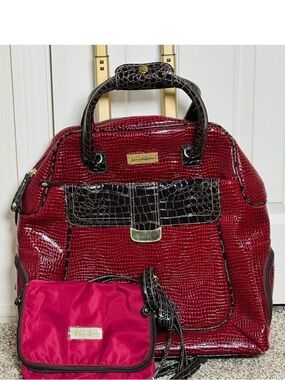 SAMAMTHA BROWN Elegant Red Crocodile-Embossed Travel Bag Set New Crossbody Bag